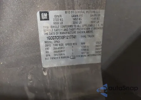 2015 Chevrolet Colorado Z71 z USA, uszkodzony, nr VIN 1GCGTCE30F1217741